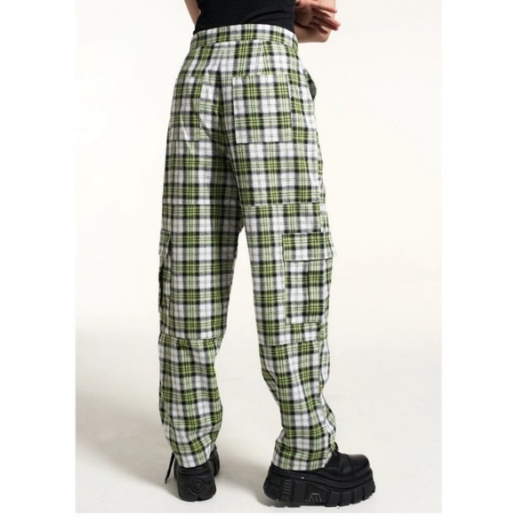 The Ragged Priest Green Plaid Cargo Combat Cotton Pants Size Medium - Picture 6 of 9